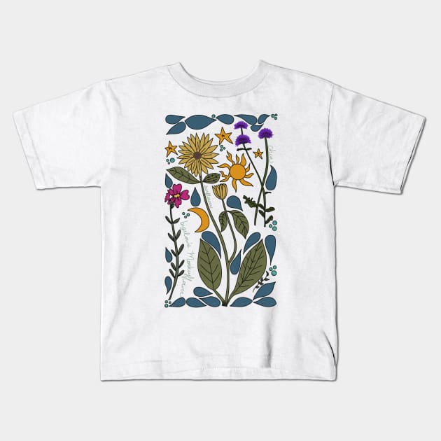 Mountain Wildflowers Illustration Kids T-Shirt by WalkSimplyArt